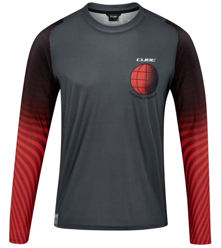 TRICOU CICLISM CUBE VERTEX ROUND NECK JERSEY L/S GREY RED Lichidare de stoc