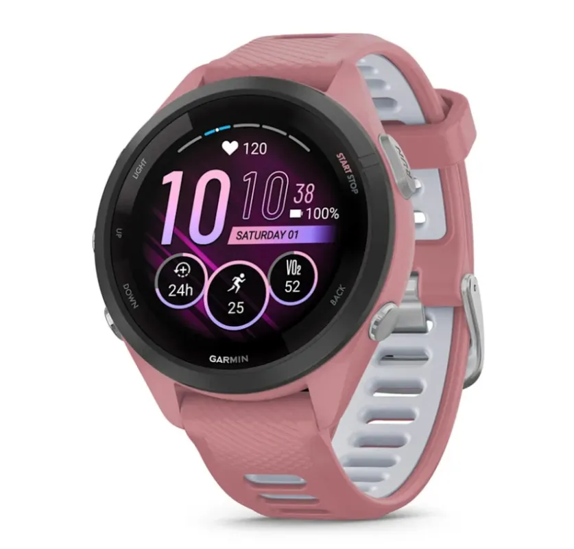 Transport gratuit Garmin Forerunner 265S Ramă neagră cu carcasă roz deschis şi curea din silicon roz deschis/gri pudră