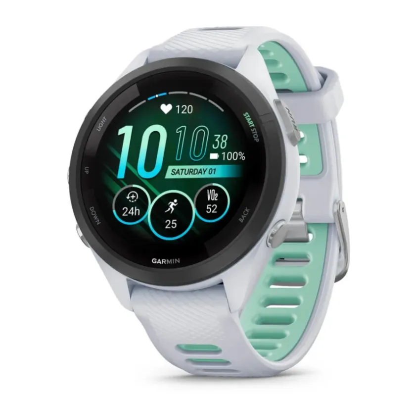 Garmin Forerunner 265S Ramă neagră cu carcasă Whitestone şi curea din silicon Whitestone/Neo Tropic Doar azi