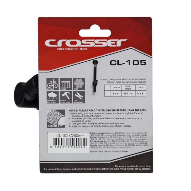 Antifurt Cablu CROSSER CL-105 8mm/90cm Black Popular