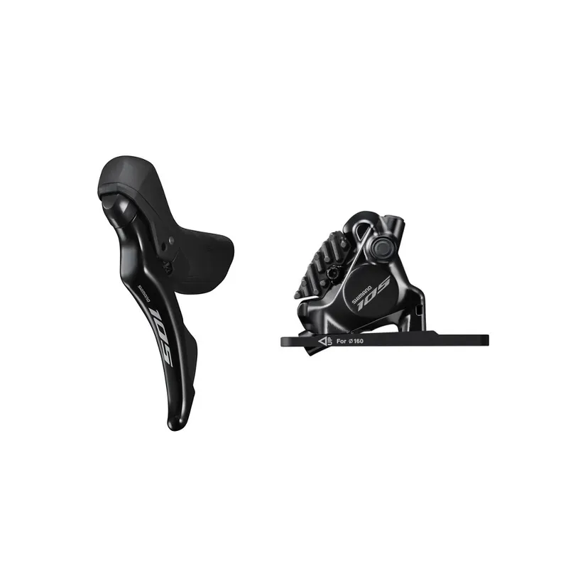 Super ofertă FRANA PE DISC SET ASAMBLAT SHIMANO J-KIT 105 ST-R7120(L) BR-R7170(F) HIDRAULICA PT. ROTOR 160MM PLACUTE RESIN (CU ARIPIOARE DE RACIRE) SL 1800MM FURTUN SM-BH90 1000MM OT-SP41 NEGRU AMBALAT IND.