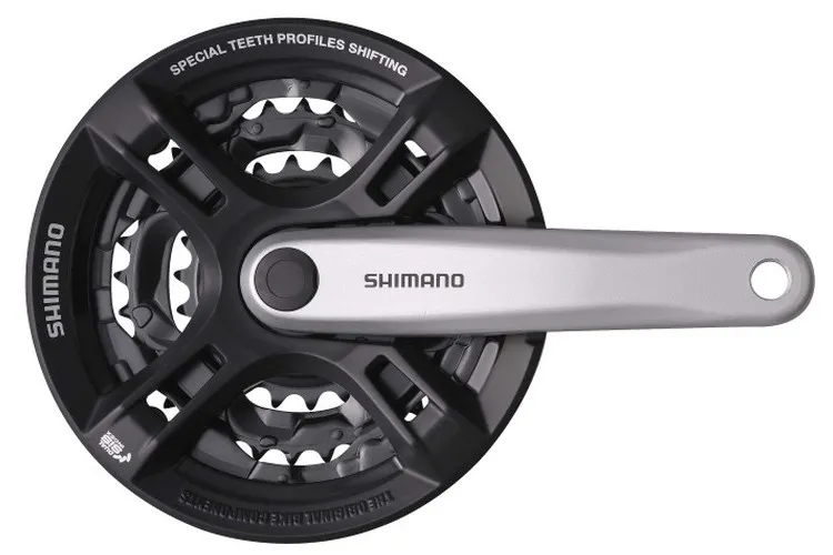 ANGRENAJ PEDALIER SHIMANO FC-M171 42X34X24T NEGRU BRAT 165MM ARGINTIU PT. 6/7/8 VIT. PE SPATE CU CG NEGRU FARA SURUBURI DE FIXARE COMPATIBIL CHAINCASE AMBALAT IND. Lichidare de stoc