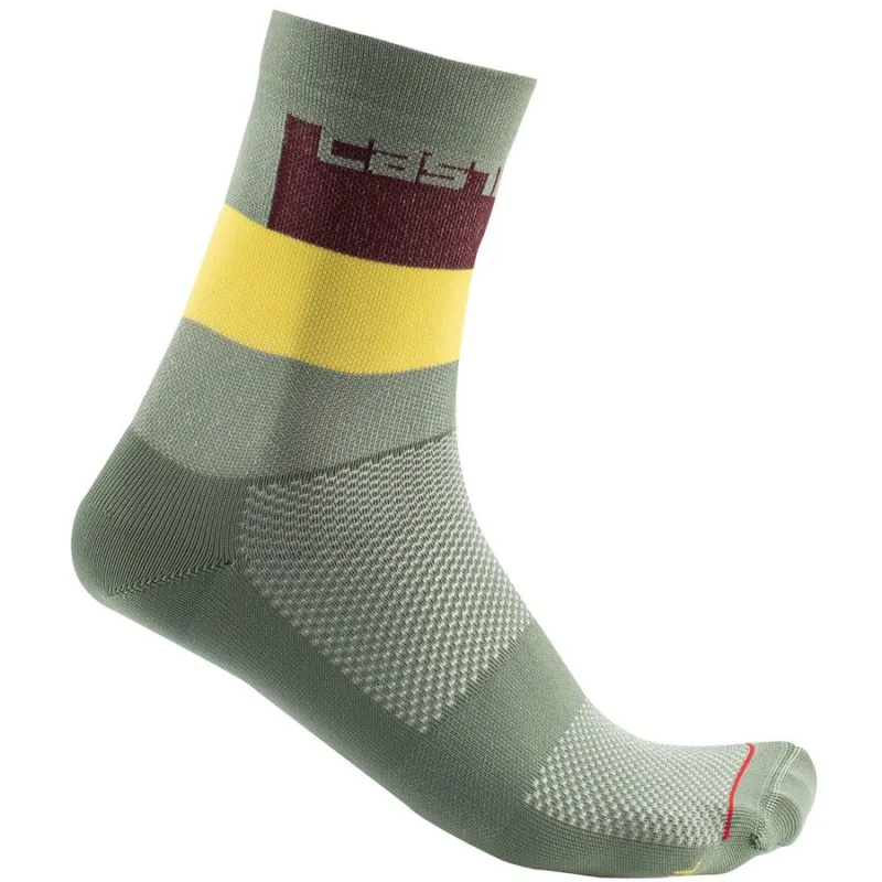 Promoție Sosete Castelli Blocco 15 Verde/Galben/Visiniu XXL 44-47