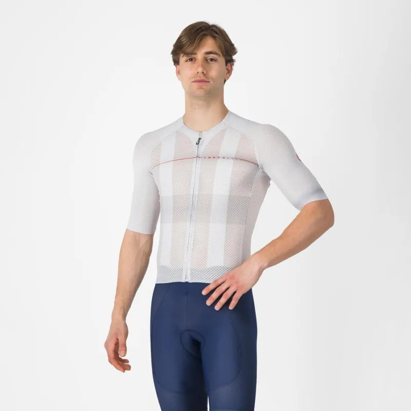Premium Tricou cu maneca scurta Castelli Climbers A/C, pentru barbati, gri argintiu/rosu, S