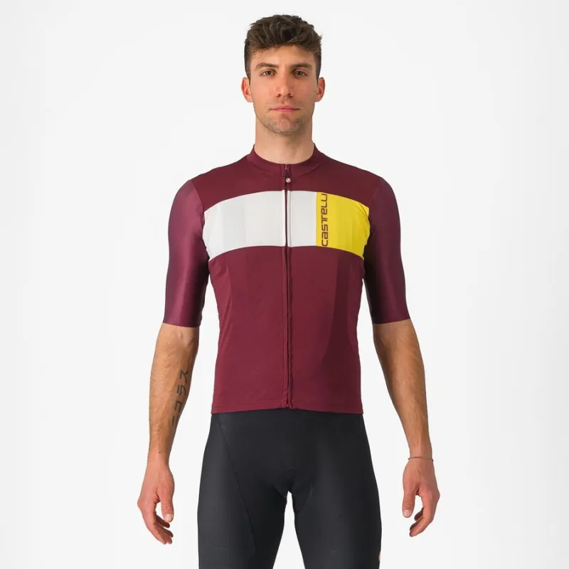 Comandă acum Tricou cu maneca scurta Castelli Prologo 7 Visiniu/Alb/Galben L