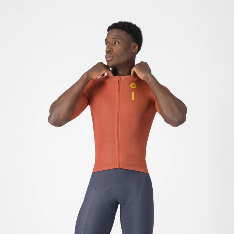 Cumpără online Tricou cu maneca scurta Castelli Drittone Logo, pentru barbati, paprika/mango mojito XXL