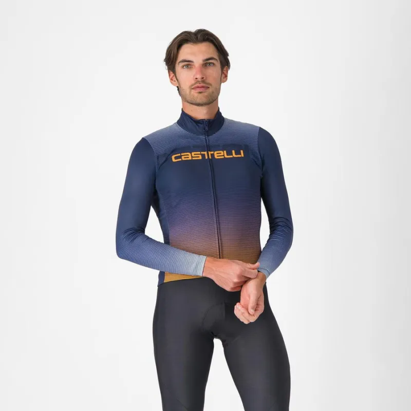 Discount Tricou cu maneca lunga Castelli Apice Thermal Albastru Belgian/Portocaliu L