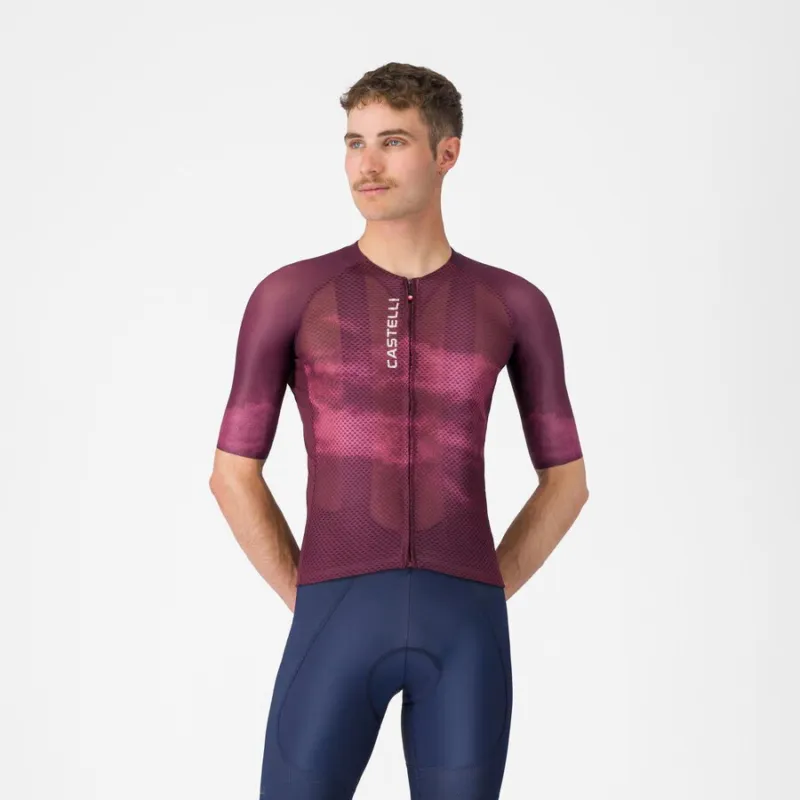 Plată securizată Tricou cu maneca scurta Castelli Climbers A/C, pentru barbati, alb/bordo XXL