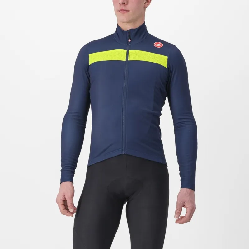 Reducere specială Tricou cu maneca lunga Castelli Puro 3 FZ, BelgianBlue/YellowFluoReflex, XXL