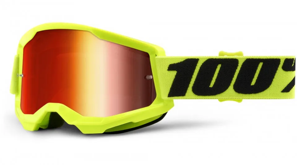Cumpărături sigure 100% Strata Gen. 2 Fluo-Yellow Goggle - Red Mirror lens