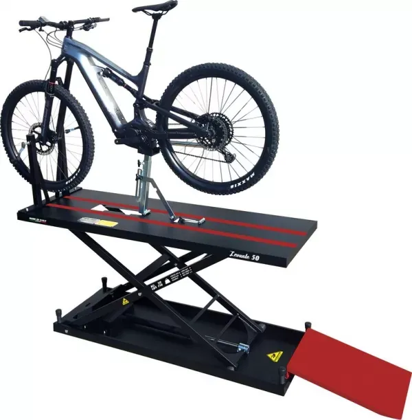 STAND REPARATIE BICICLETA BIKE LIFT FOOT PUMP SCISSOR MULTI-SERVICE LIFT LEVANTE 50 Negru/Rosu Livrare expres