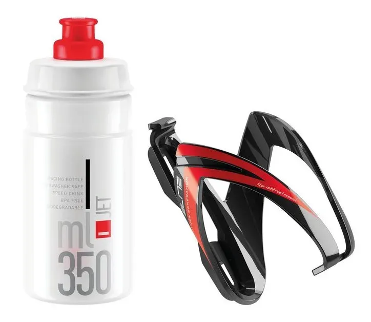 Reducere extra Bidon cu suport Elite Ceo 350ml transparent rosu negru