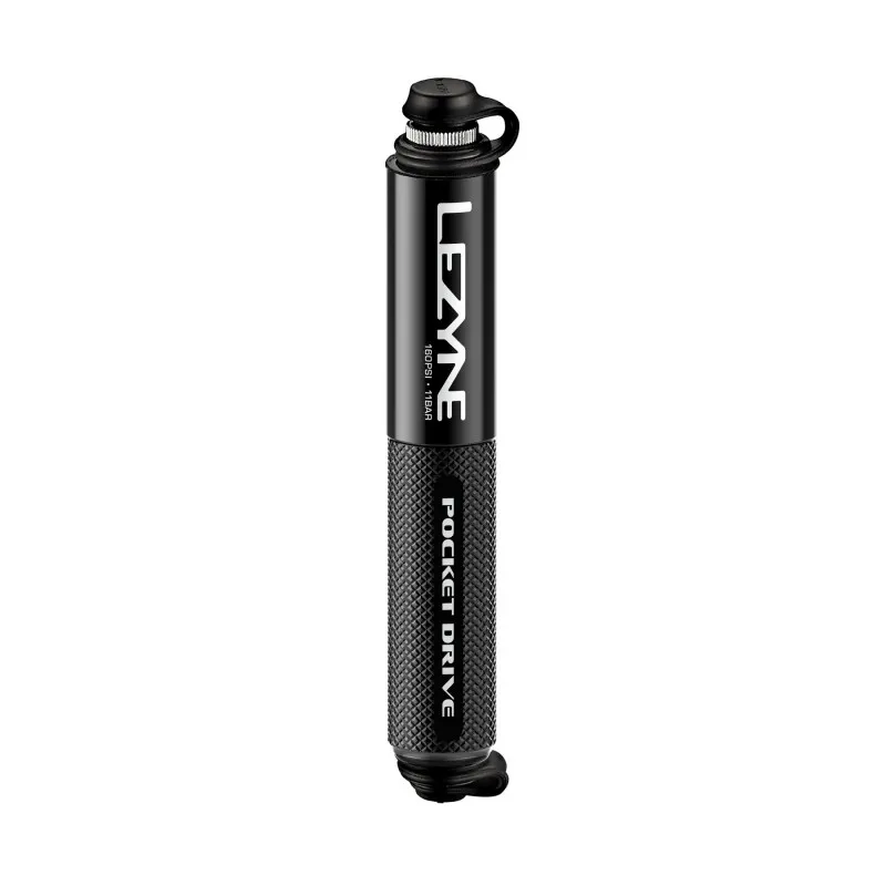 Disponibil imediat Pompa profesionala LEZYNE POCKET DRIVE, 160psi, 11 bari, 140 mm lungime, 79g greutate, neagra